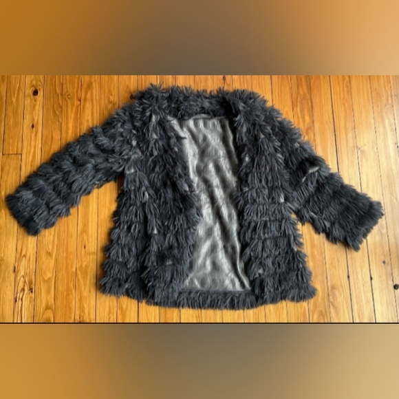 Blue-Black Eyelash Fringe Faux Fur Jacket by Maude sz Medium - Picture 3 of 6